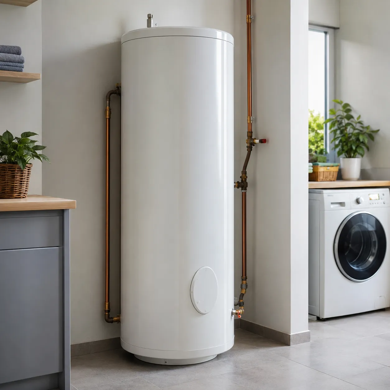 Ballon thermodynamique installé dans la buanderie d'un logement